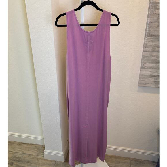 AMI Pink Maxi Shift Dress Sleeveless Pocket Tencel Pullover Button Size Medium - Picture 2 of 3